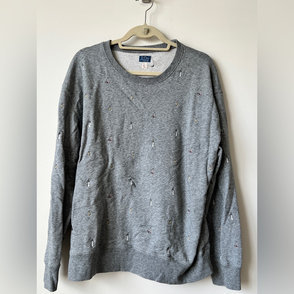 J.Crew Vintage Fleece Gray Lighthouse Embroidered Sweatshirt Women’s Large